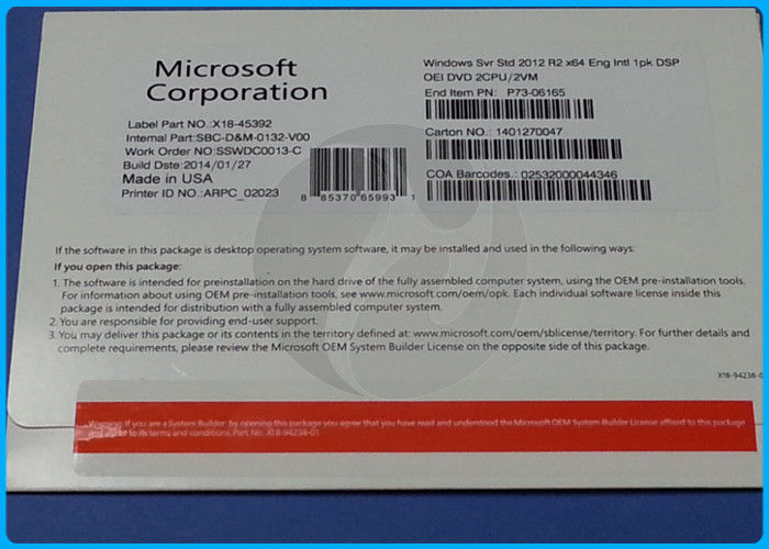 Hot Selling Windows Server 2012 R2 oem pack100% activation OEM license 2cpu/2vm