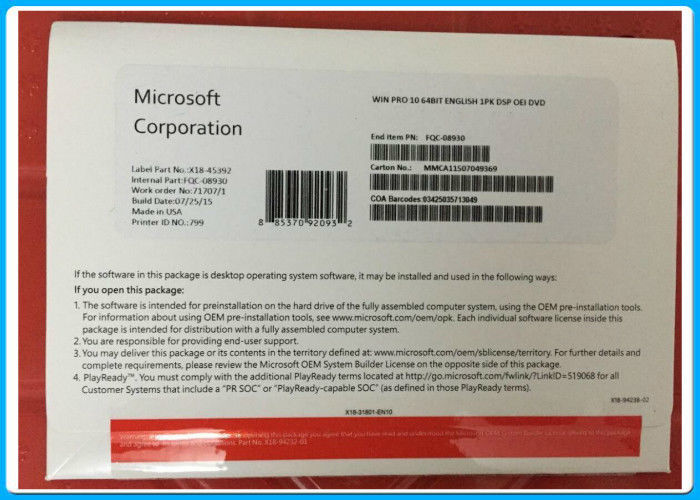 Multi Language Microsoft Windows 10 Pro Software 32 64 Bit Genuine License Key