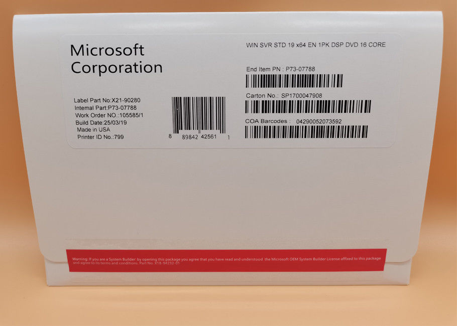 Microsoft Windows Server 2019 Standard DVD 64 bit Full Package English Version windows server standard 2019